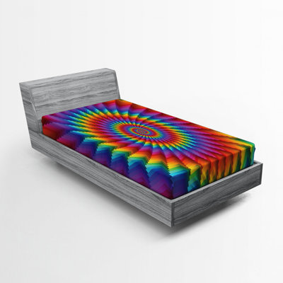 Trippy Vibrating Rainbow Spiral Abstract Microfibre Jersey Knit Fitted Sheet