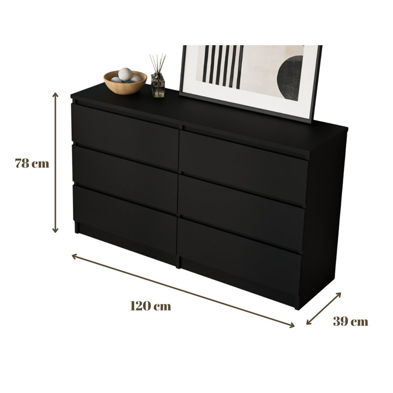 Traynor 120cm W 6 - Drawer Chest of Drawers, Black Gloss