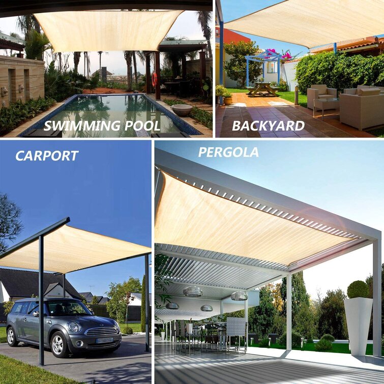 16 Ft. Square Shade Sail Beige Windproof Uv Block Sun Shade Canopy Rope  Included