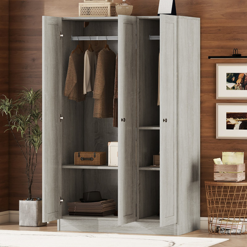 Penderie à 3 portes avec tablettes, gris