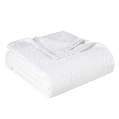 Twin White Cotton Woven Chevron Blanket