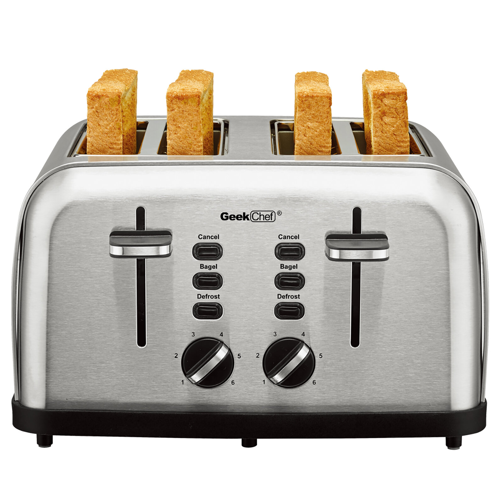 Lifease Geek Chef 4 Slice Stainless Steel Extra-wide Slot Toaster
