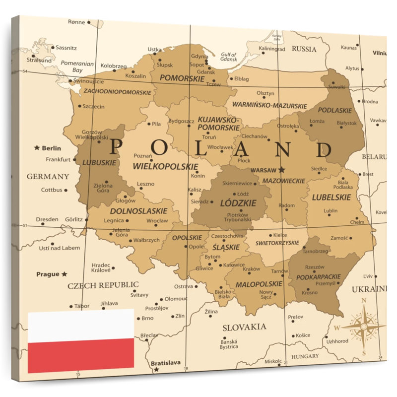 Carte d'Alazia, Pologne, H 16 po x l 16 po