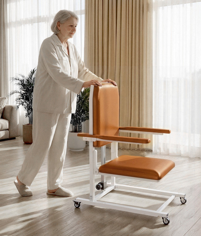 Fauteuil électrique avec 4 roues et coussin en polyuréthane, Orange
