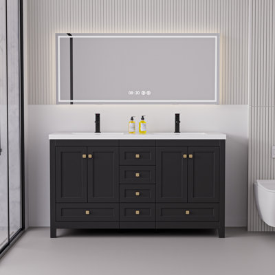 Wimer 60'' Double Sink Bathroom Vanity Set with Resin Top, Faucet, Assembly Required
