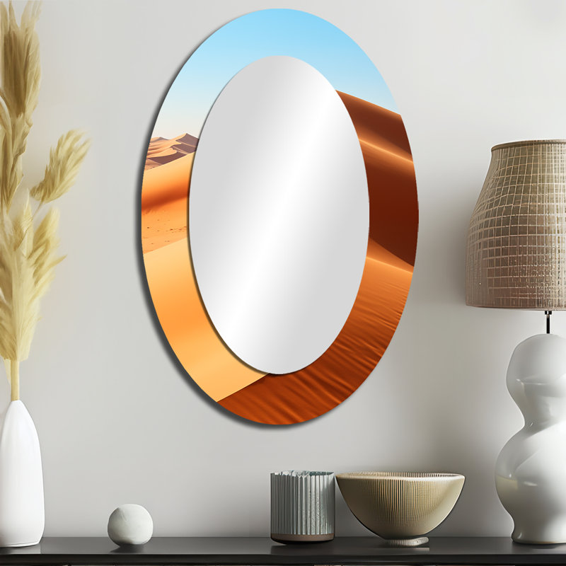 Desert Dreams Oasis I - Miroir mural ovale moderne bleu, 36 po x 24 po