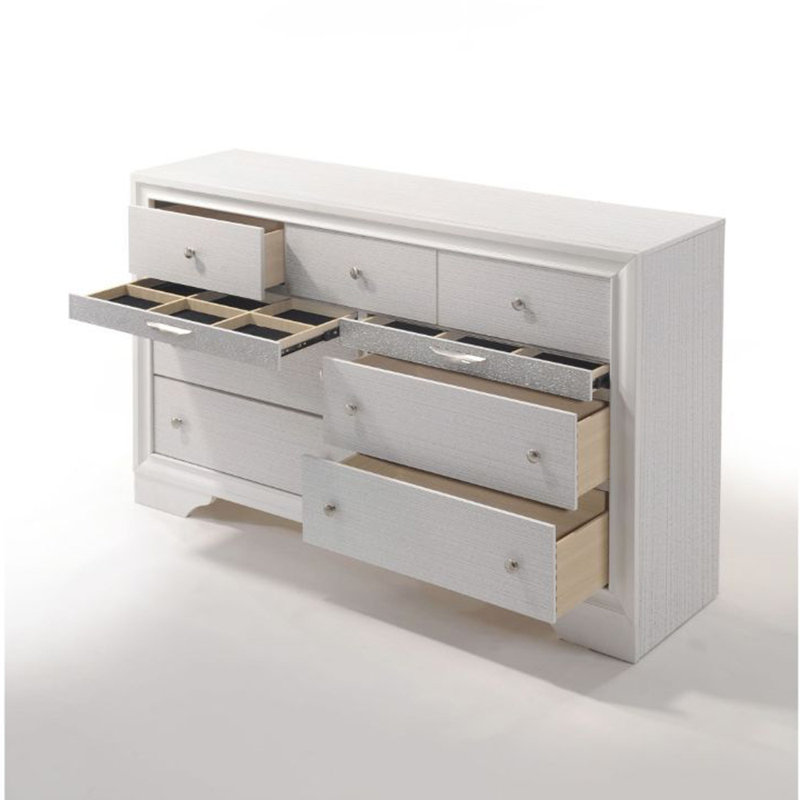 Commode double 9 tiroirs en bois Morvant, Blanc