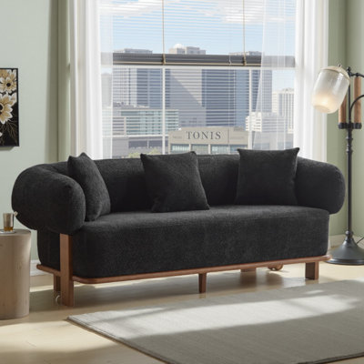 Clintin 82" Boucle Upholstered Rubberwood Sofa With Curved Round Arm
