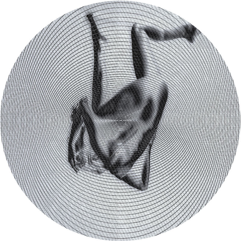 Tapis gris/zone noire à motifs, Rond 5 pi