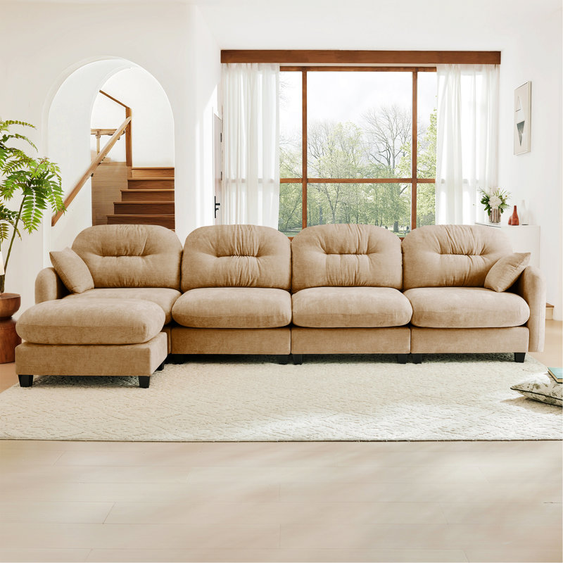Canapé de style moderne pour l'intérieur, canapé modulaire en L modulaire avec repose-pieds, revêtement en chenille douce, conception ergonomique, dossier à coussin touffeté, base en bois de haute qualité pour une installation facile