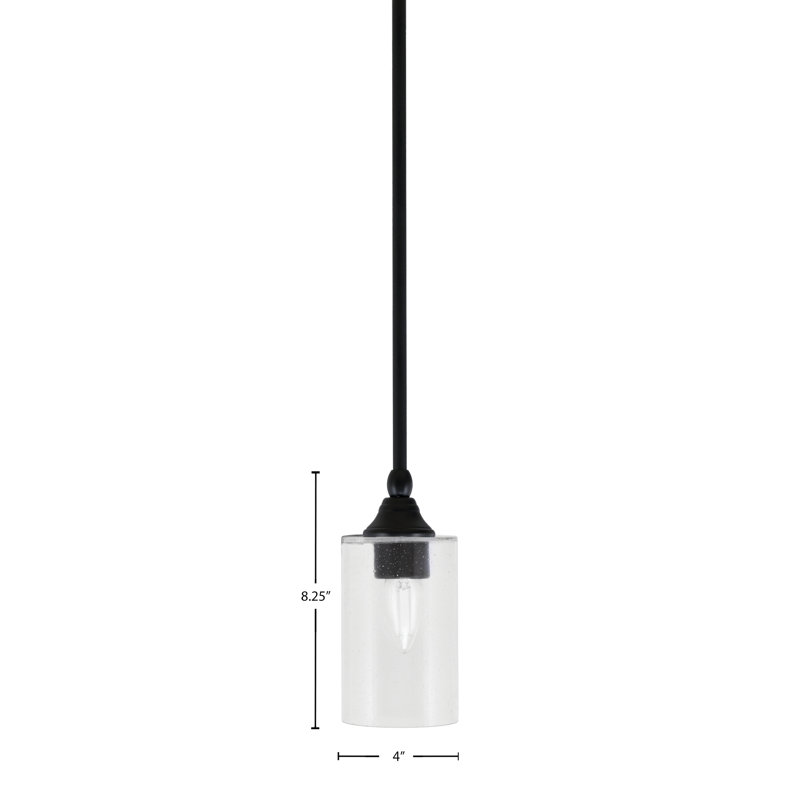Mini-luminaire suspendu suspendu au fini noir mat avec verre à bulles de 4 po, Clair