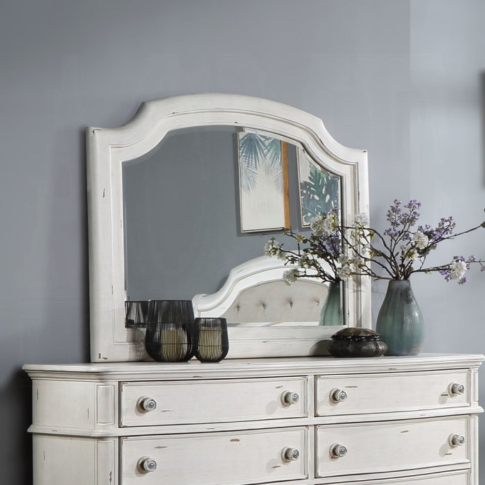 Miroir mural pour commode, verre biseauté, 38 x 47, blanc rustique délavé