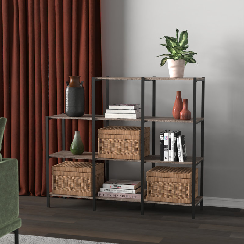 45.67'' W Steel Frame Step Bookcase, (4 Shelves) 40" H x 45.67" W x 13" D