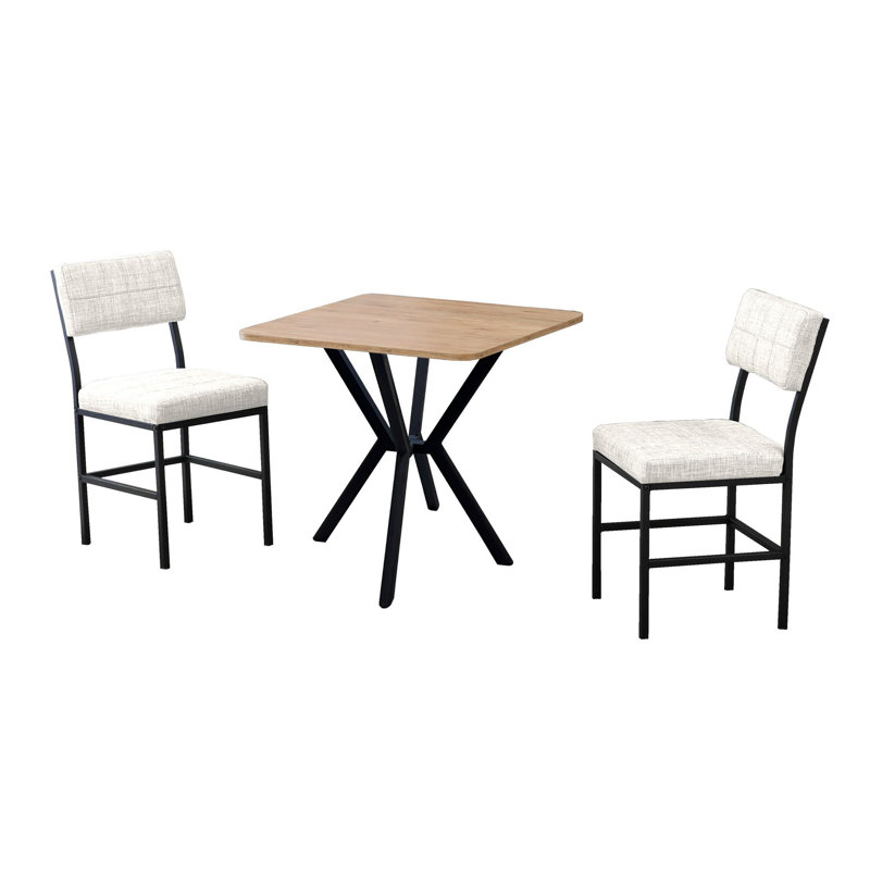 Ensemble de table et chaises de salle à manger extensible (3 pièces), crème et noyer | 100% aggloméré enduit de mélamine, table: 27,6 po x 29,1 po x 27,6 po, chaises: 15,7 po x 32,3 po x 15,7 po | Structure en métal, tissu en lin, design industriel moderne, assemblage facile