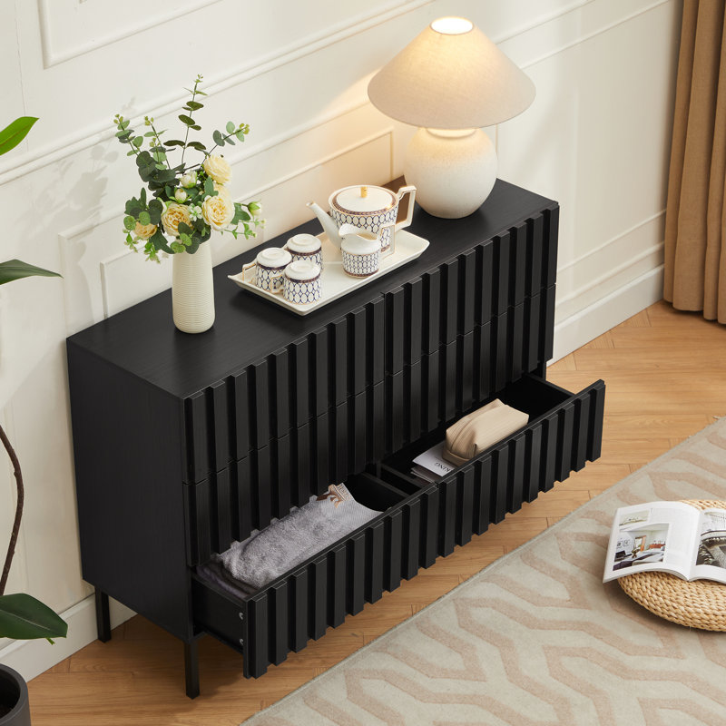 6 Drawer 43.3" W Double Dresser, Black