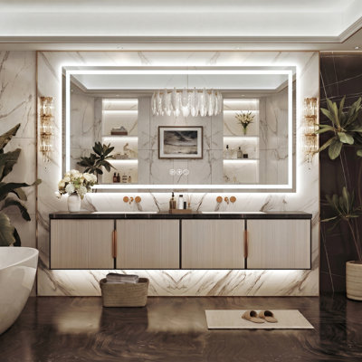 Lunara UL Certified Front Light and Backlit LED Anti-Fog Bathroom Vanity Mirror 5mm Premium Tempered Glass