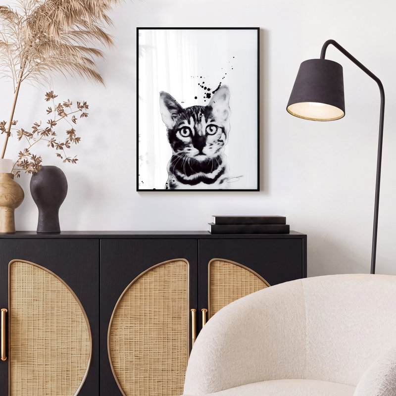 «Chat du Bengale», peintures d'animaux en noir et blanc sur verre imprimé encadrées d'un cadre en métal anodisé