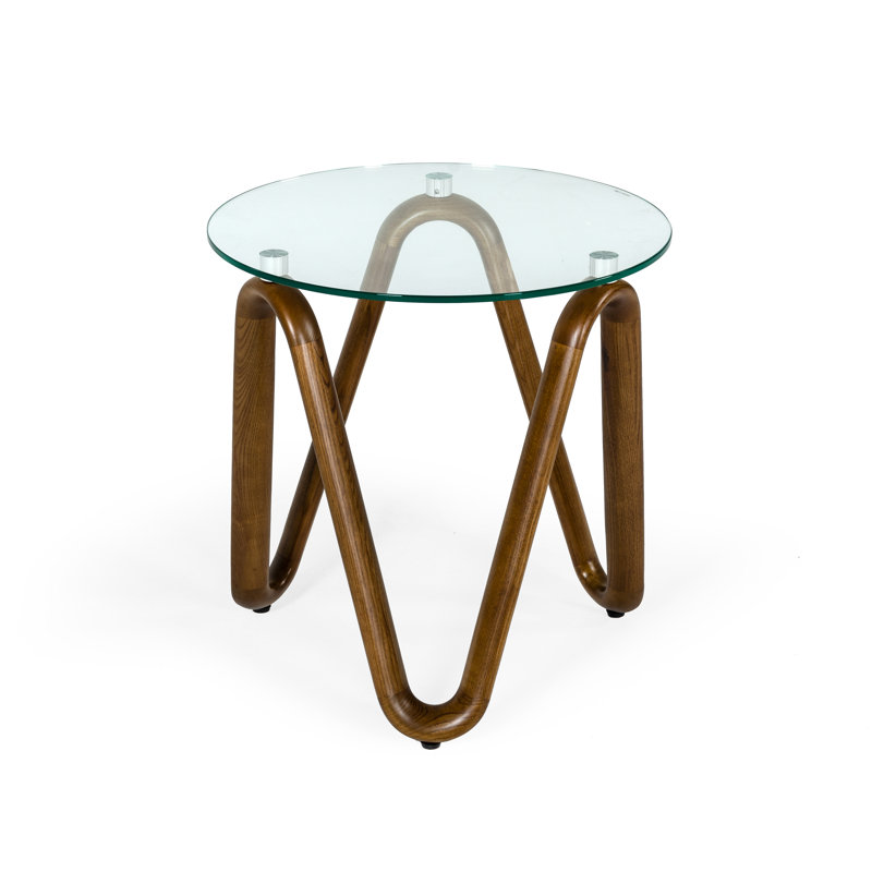 Augustina - Table de bout moderne en verre et noyer