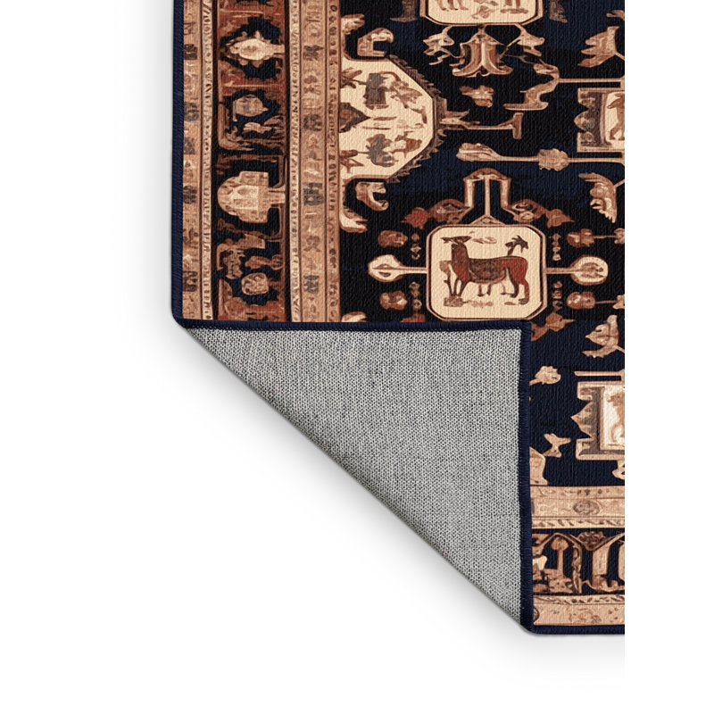 Machine Washable Persian Black Area Rug, Round 4'