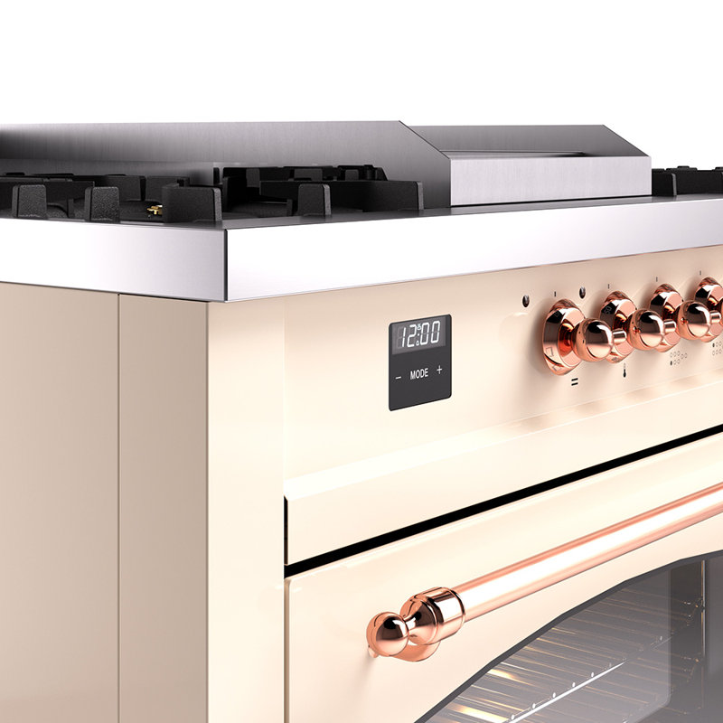 ILVE Nostalgie II 60 Dual Fuel Range, 5 Burners, Griddle, Frenchtop , Liquid Propane, Antique White/Copper