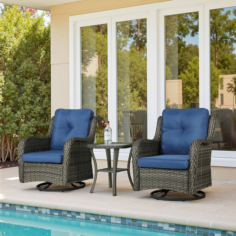 Mapleview Outdoor All-Weather 2-Person Wicker Conversation Set with Cushions for Patio, Porch, Garden, Navy, Brown