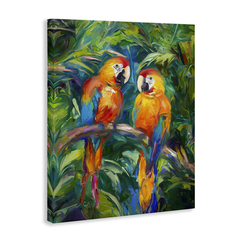 "Rainforest Parrot Branch", art mural par Ramona Murdock, H 30 po x l 24 po x P 1,5 po