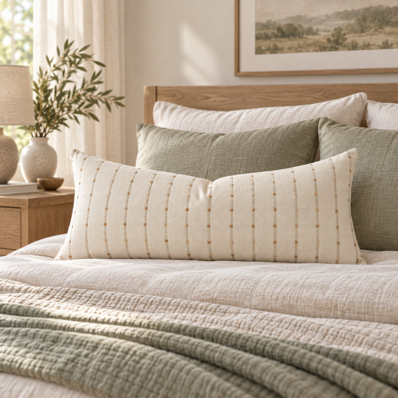 Housse de coussin lombaire en coton thaïlandais crème tissée à la main, accessoire décoratif, Crème