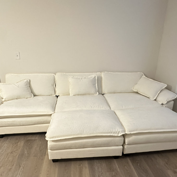 Praylow 120” Comfy Cloud Couch U Shaped Sectional Sofa with Two Ottomans - Cream White