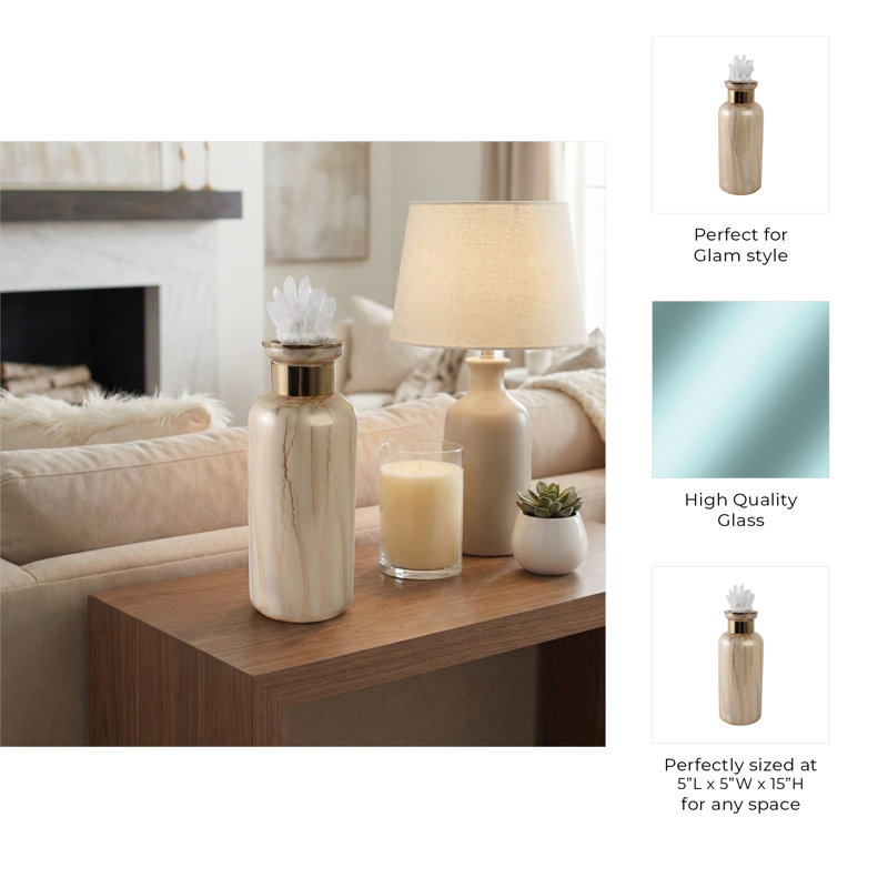 Sagebrook Home 15" Frances Small Quartz Crystal Cluster Glass Bottle, 15" H x 5" W x 5" D