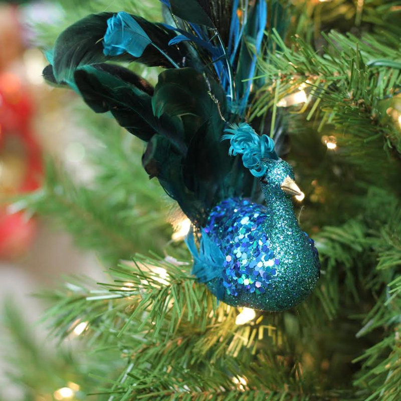 10" Turquoise Blue and Green Peacock Clip-On Christmas Ornament