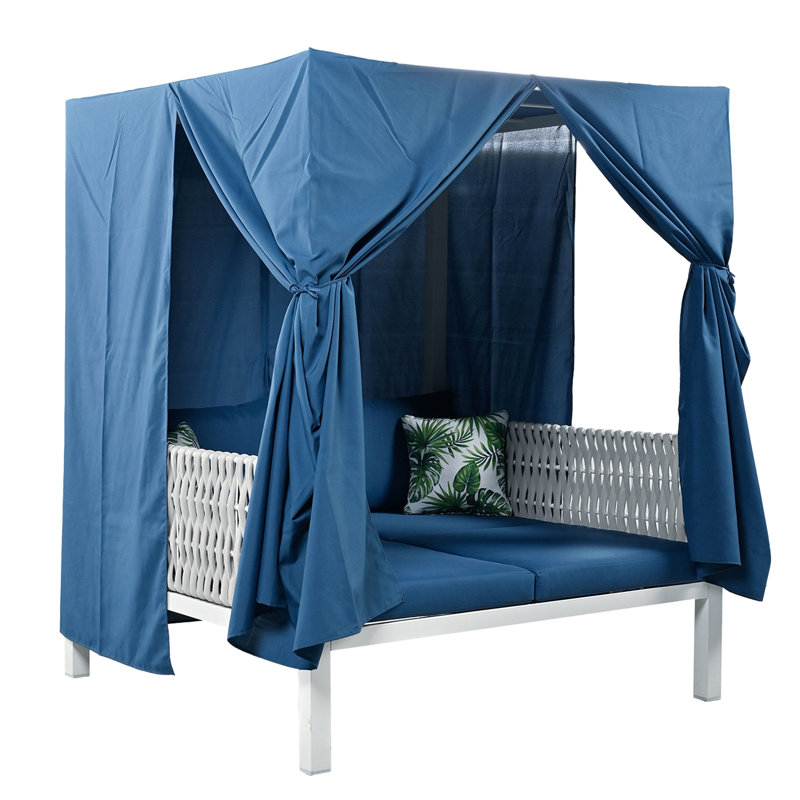 Lit de bronzage d'extérieur avec abat-jour - Coussin épais avec rembourrage en mousse, Bleu