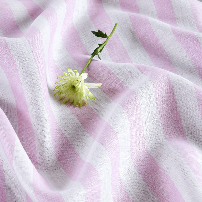 100% Pure Linen Tablecloth -Sorrento Stripe, 108" L x 60" W, Pink/White