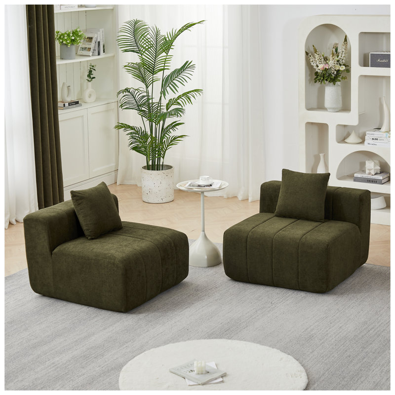 Canapé modulaire en chenille vert, Vert