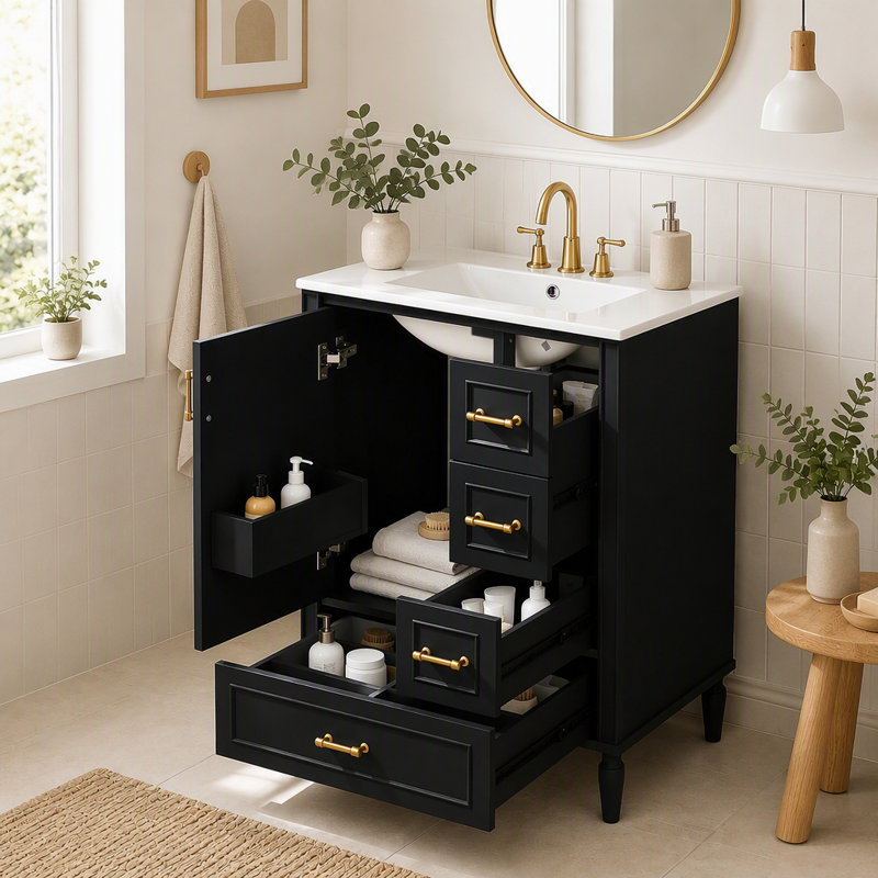 Meuble-lavabo moderne 24 po avec lavabo pour rangement de salle de bain