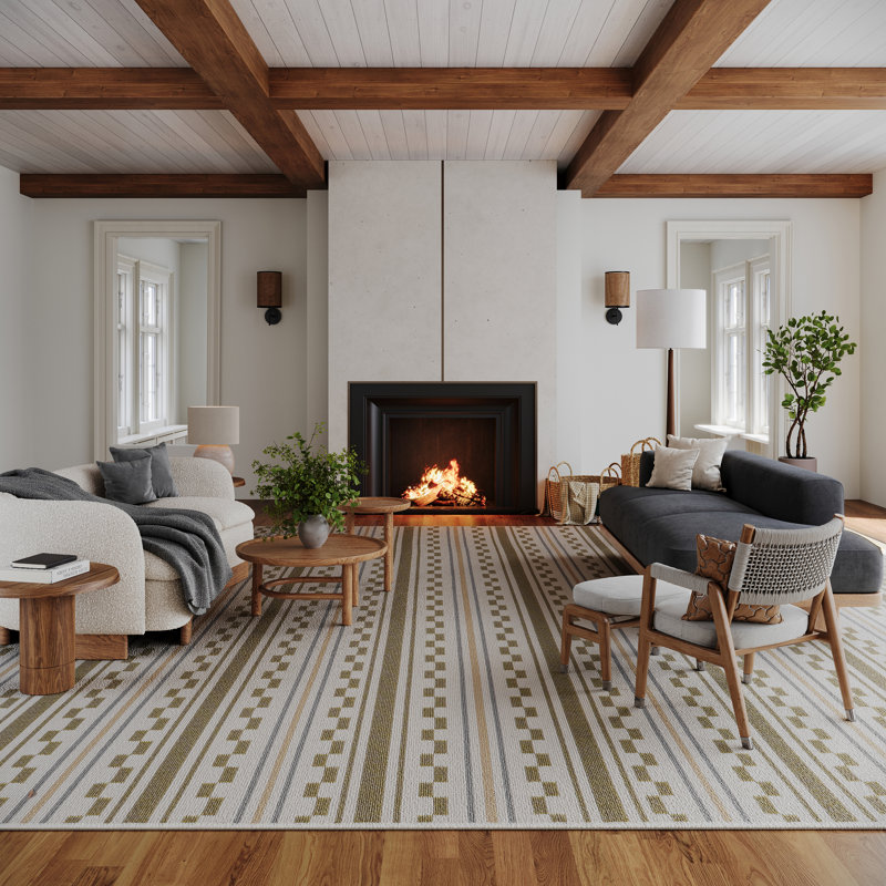 Caldera Modern Checkered Indoor/Outdoor Rug, Beige, Rectangle 8' x 10'