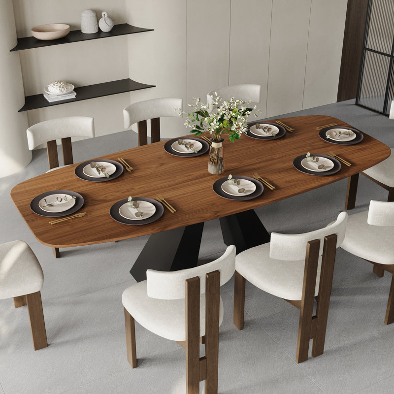 86'' Rectangular Dining Table for Dining Room, Kitchen Table with Black Stainless Steel Base