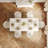 7-piece Luxurious Faux Marble Dining Table Set with V-Shaped Gold Base, 6 Upholstered Fabric Chairs, Solid Wood