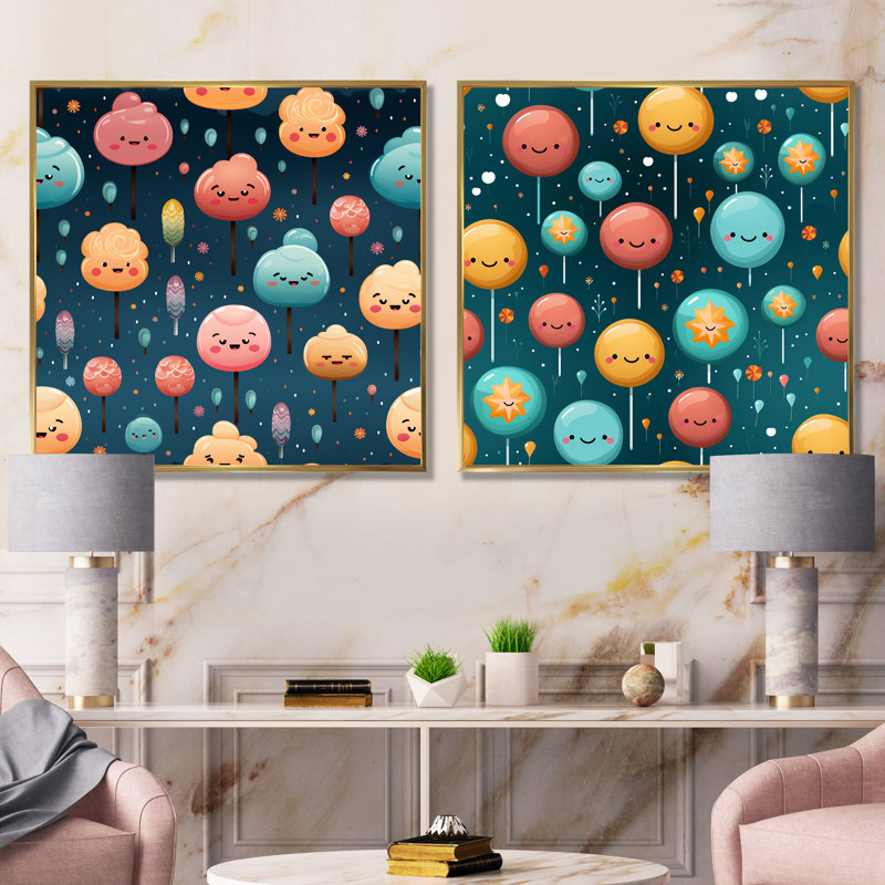Ensemble de 2 décorations murales Lollipop Dream, Cadre flottant doré, H 16 po x l 33 po x P 1 po