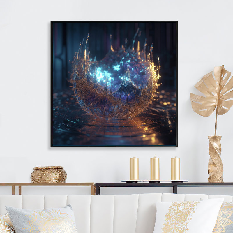 Atomique liquide en cristal I - Fractales, décoration murale, Cadre flottant noir, 30" H x 30" W