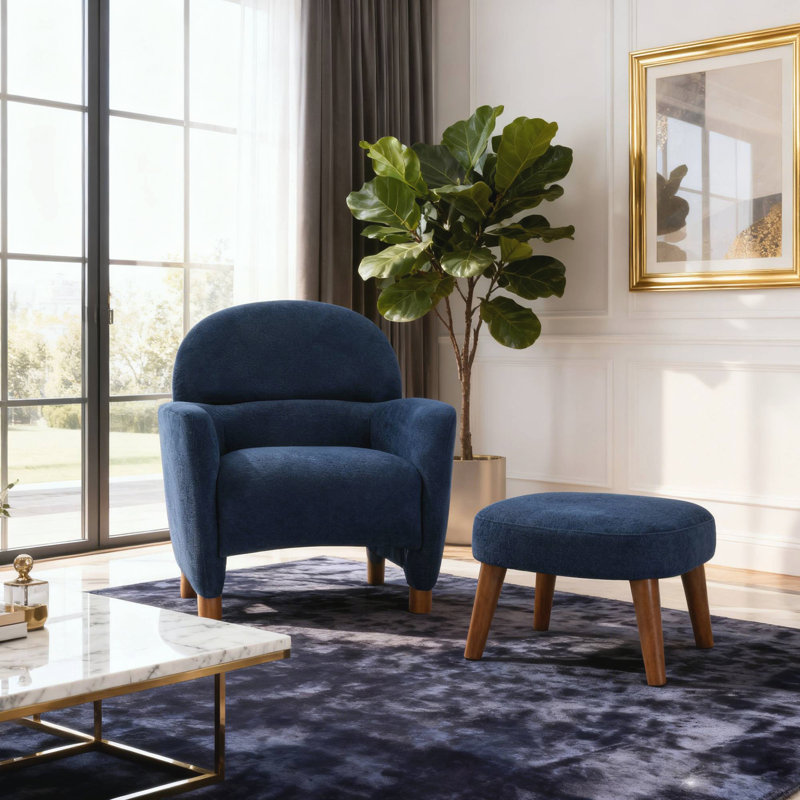 Fauteuil moderne avec repose-pieds et repose-pieds Modern, Blue Fabric