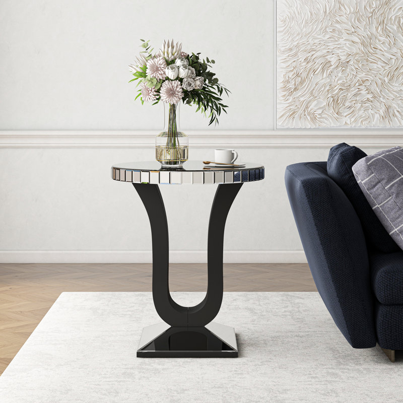 71 CM Tall Pedestal Side Table with Mirrored Glass Top