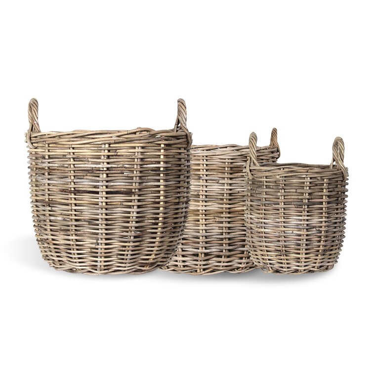 Handmade Rattan Basket With Handles - Set of 3