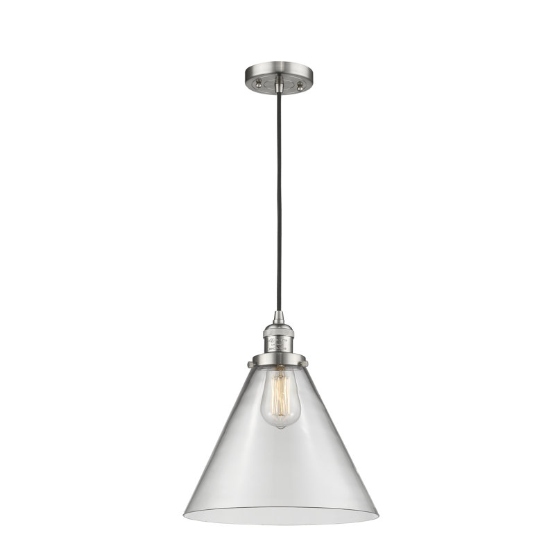 Luminaire suspendu conique à 1 lumière Westbrook, Ampoule non incluse, Transparent, Nickel satiné brossé