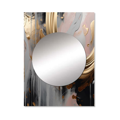 Meduse Abstract Golden and pink infinity rivers II - Liquid Ink Unique Wall Mirror, Modern Mirror, Printed Metal Art
