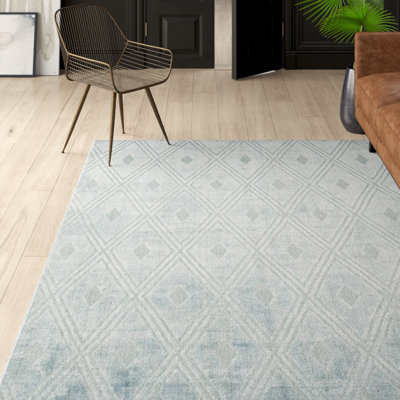 Aderinola Hand Loomed Wool/Viscose/Cotton Geometric Rug in Blue