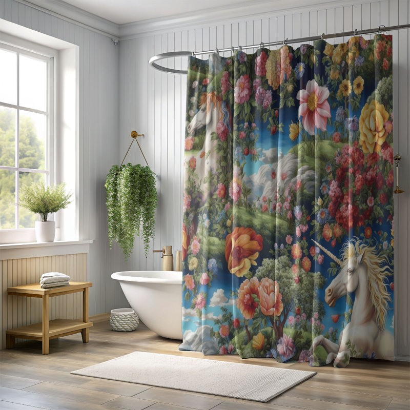 Rideau de douche 1 pièce Petal Unicorn, H 74 po x l 71 po