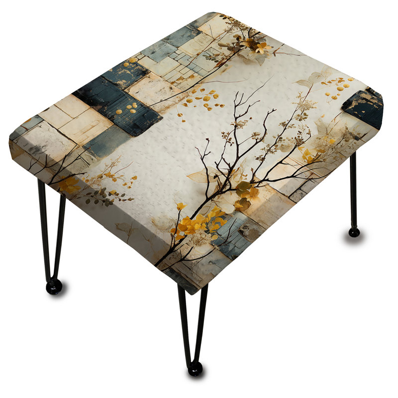 Grey Cubic Botanical Dreams - Repose-pieds rectangulaire en patchwork