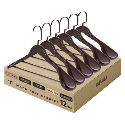  12-Pack Premium Wide Shoulder Wooden Suit Hangers, 16-Inch Heavy-Duty Solid Wood Coat Hangers for Suits & Coats(Dark Cherry)