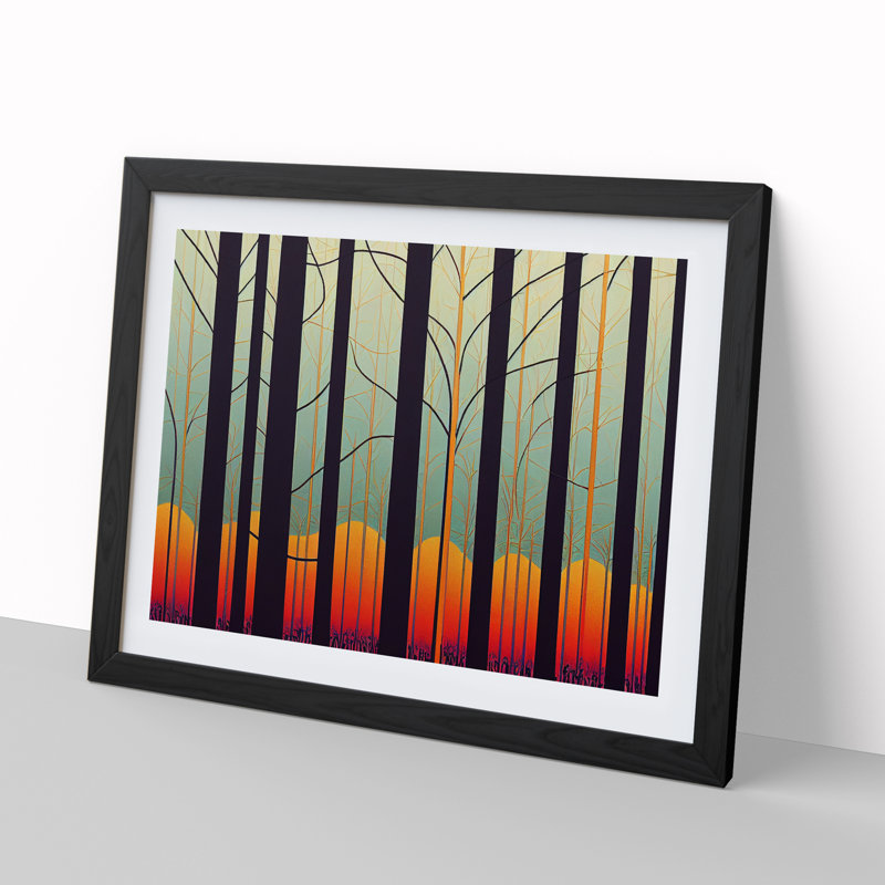 Art Deco Spring Forest Vol.5 Abstract - Single Picture Frame Print, Black, 46cm H x 64cm W 