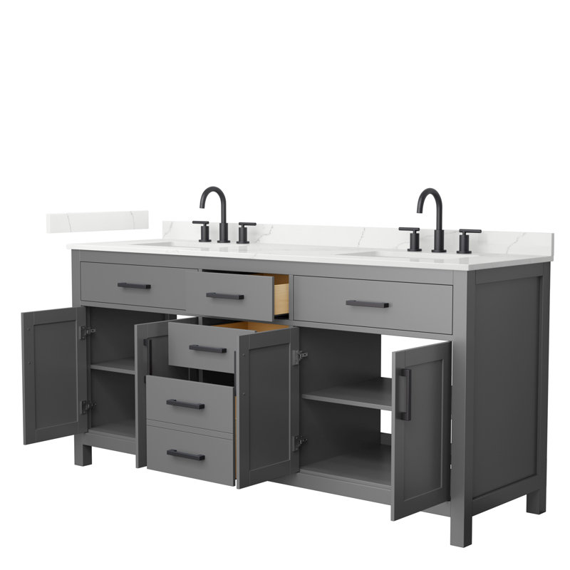 Beckett 72" Freestanding Double Bathroom Vanity with Quartz Top, Dark Gray, Matte Black, Giotto Quartz